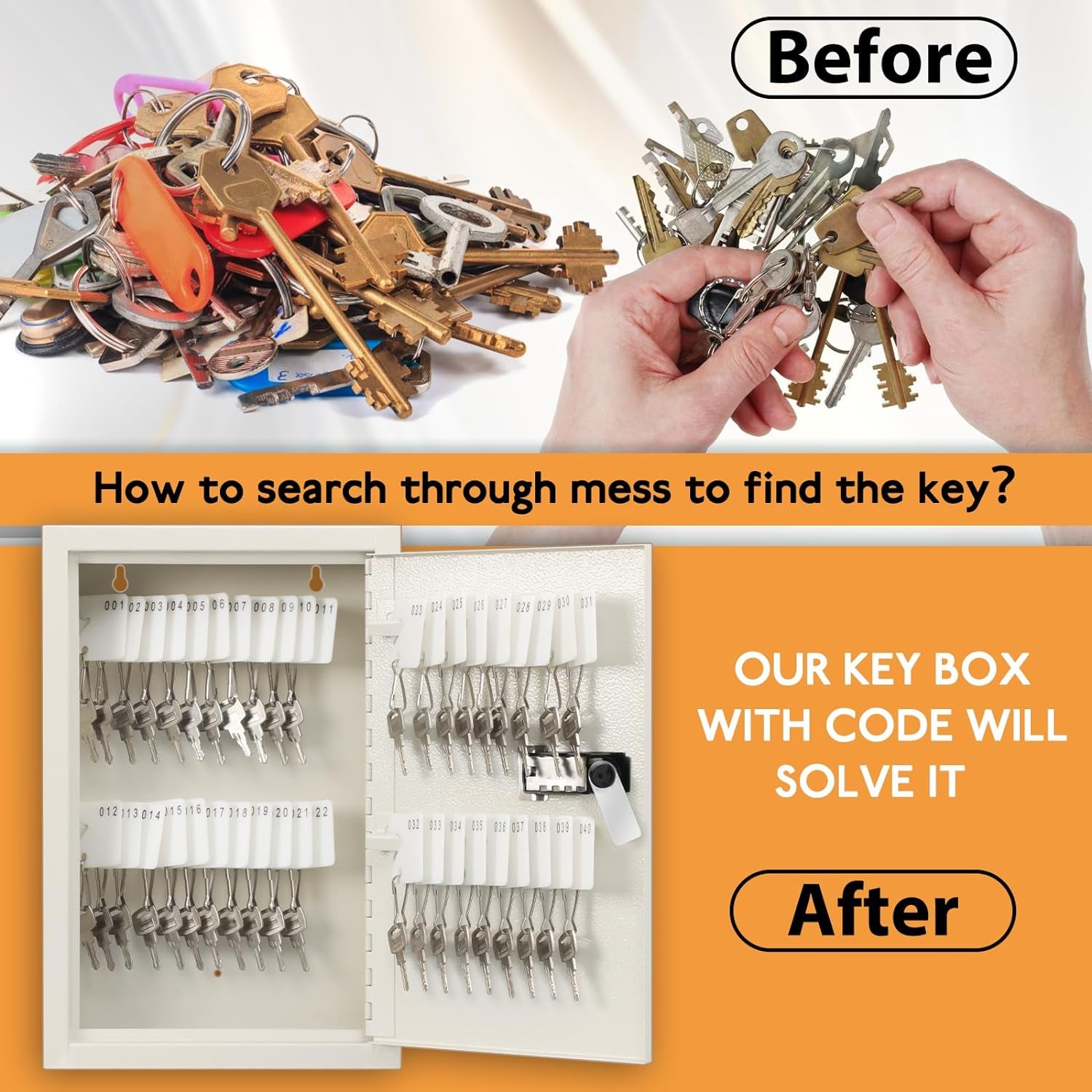 Key Storage Lock Box with Code,Locking Key Cabinet,40 Key Management Wall Mount with Combination Lock,Key Hooks & Tags Key Labels,(Beige,40 Key)